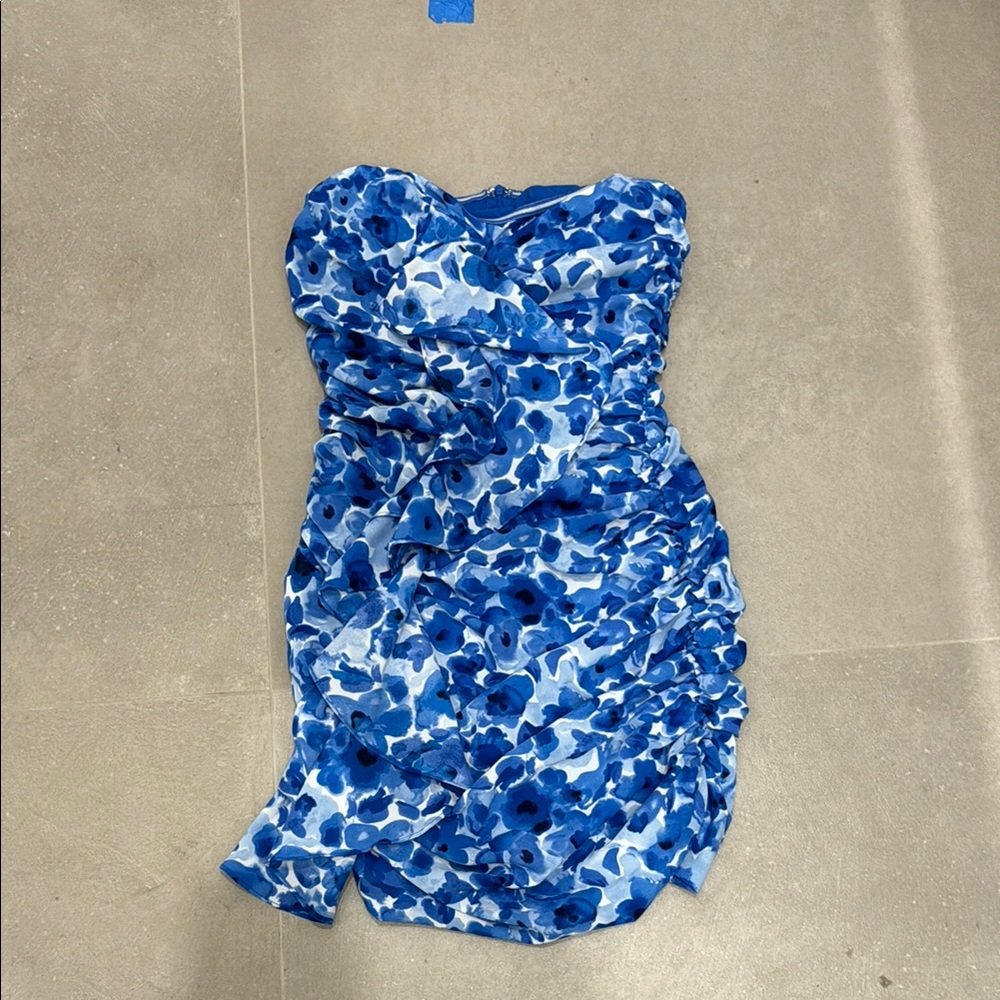 Blue Floral Strapless Dress - REVOLVE